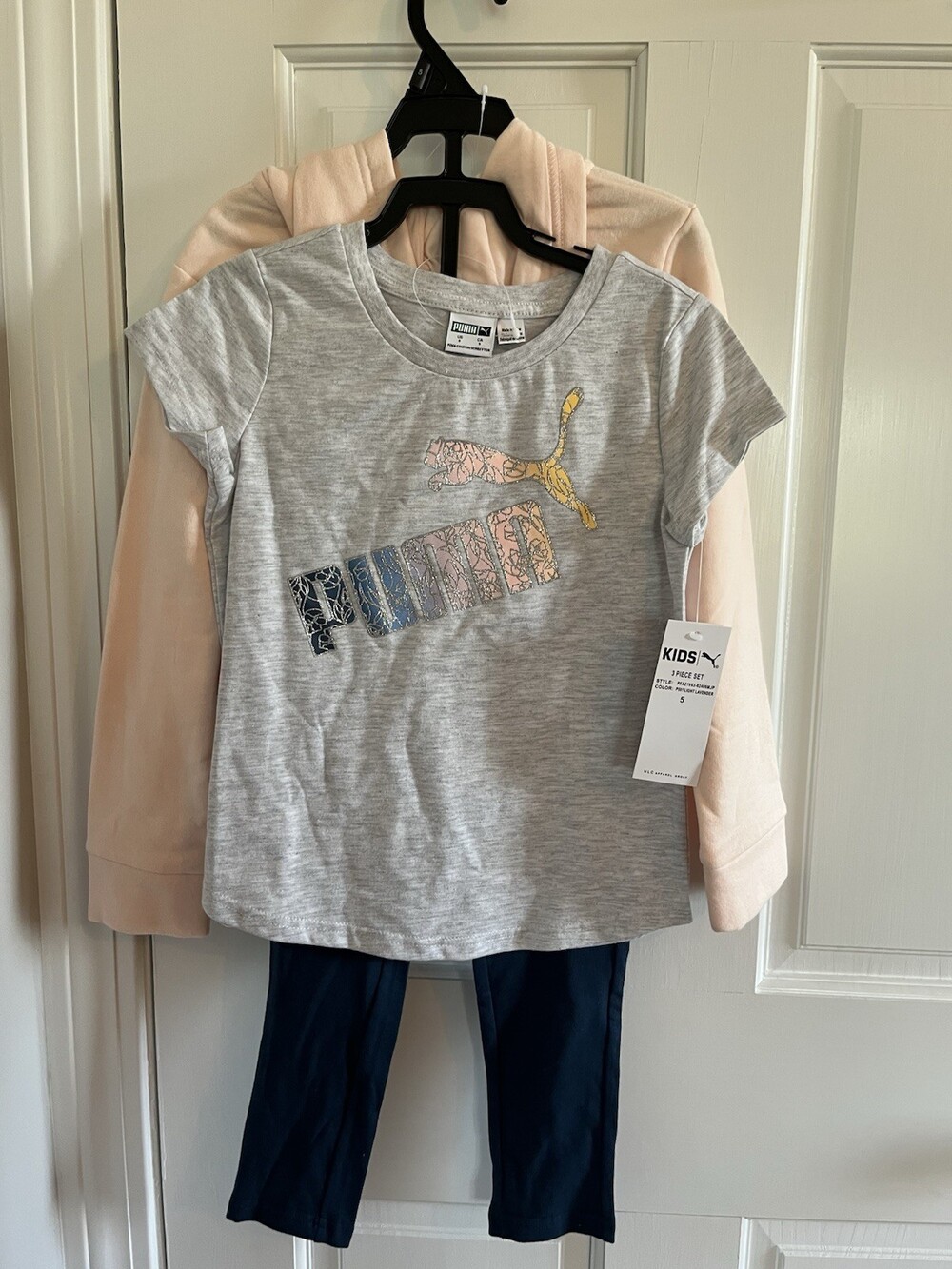 Puma 3 Piece Set Girls 5 Cloud Pink Hoodie Shirt Leggings Athletic Outfit NWT